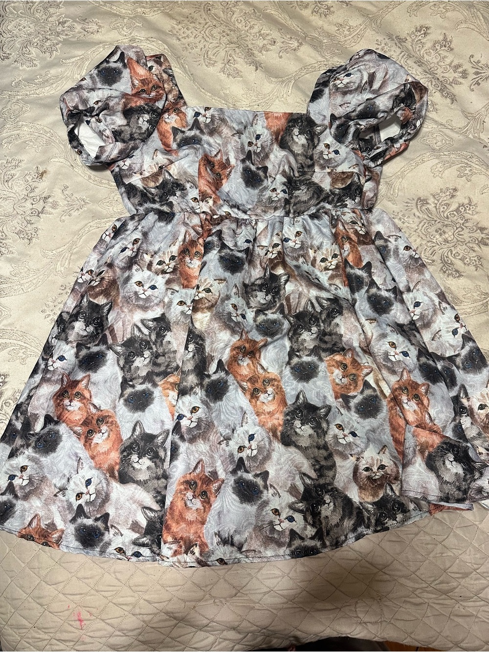 SHEIN MOD Cat Face Print Short Puff Sleeve Dress